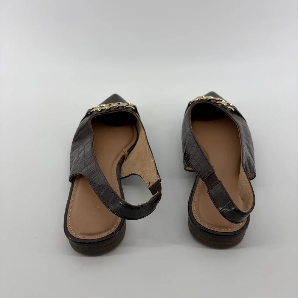 Old Navy Chocolate Croc Embossed Pointy Toe Slingback Flats Chain Accent Size‎ 8